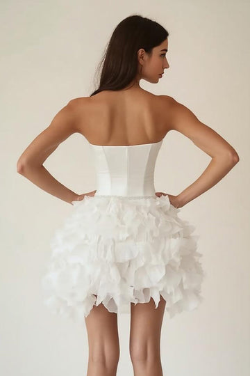 Strapless White A Line Tiered Ruffled Graduation Dress